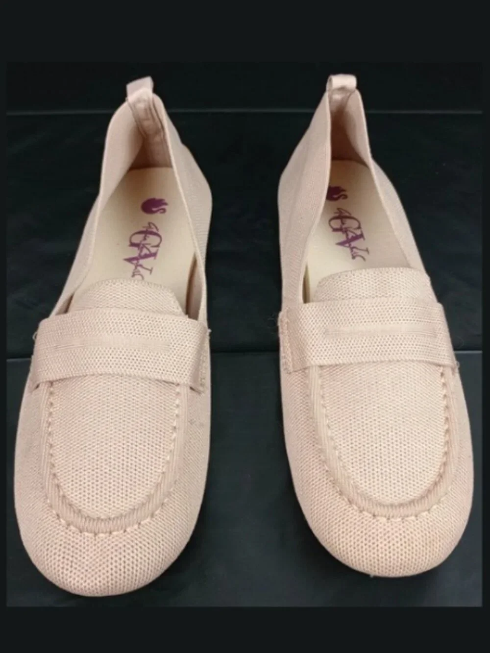 Gloria Vanderbilt Womens 10 Pink Nude Knit Mesh Slip On Penny Loafer Flats Shoes